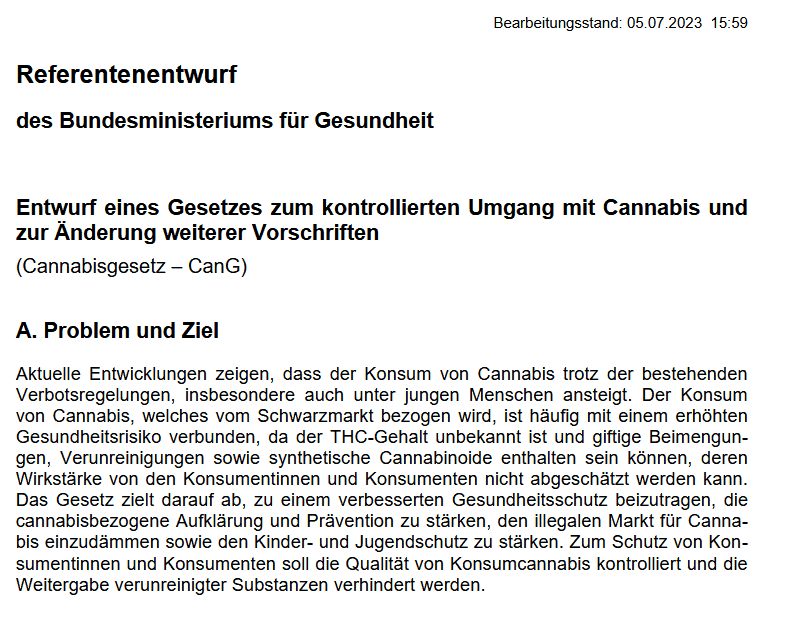 Stellungnahme des Vereins zum Cannabis Gesetzes Entwurf CanG 2023